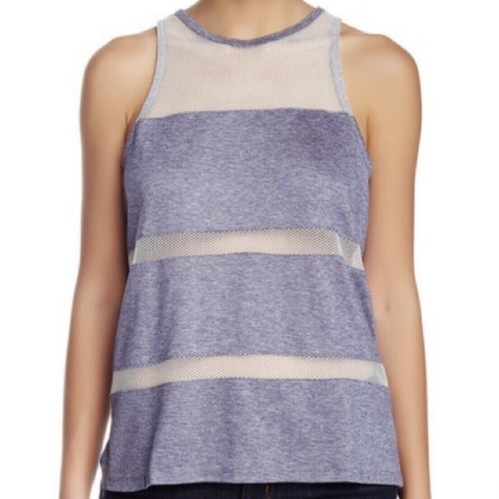 Townsen‎ Gecko Sleeveless Top SIZE XS Sheer Mesh Stripe Tank Top Blue White